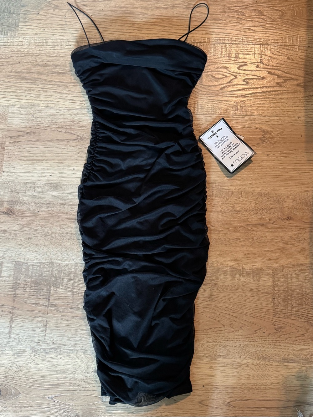 B. Darlin Black Ruched Bodycon Mesh Midi Dress NWT Size Small - Picture 5 of 7